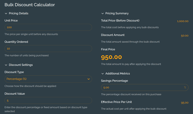 Bulk Discount Calculator template - Made by ActiveCalculator