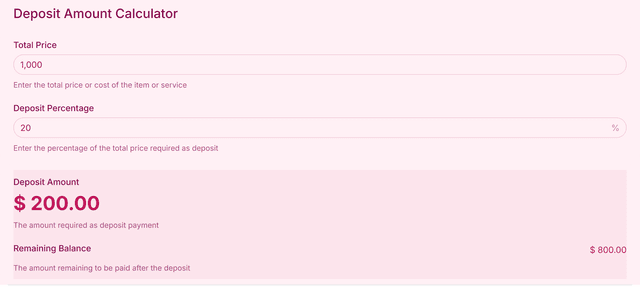 Deposit Amount Calculator template - Made by ActiveCalculator
