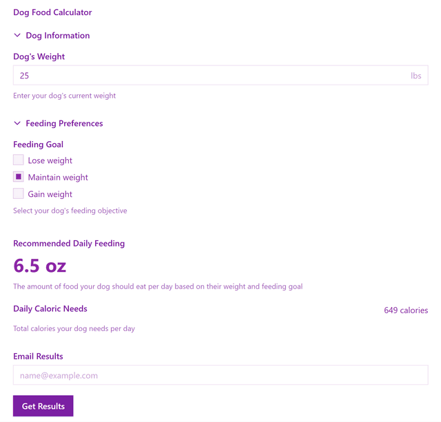 Dog Food Calculator template - Made by ActiveCalculator
