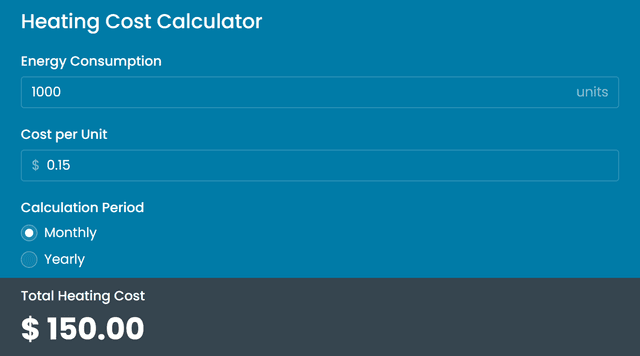 Heating Cost Calculator template - Made by ActiveCalculator
