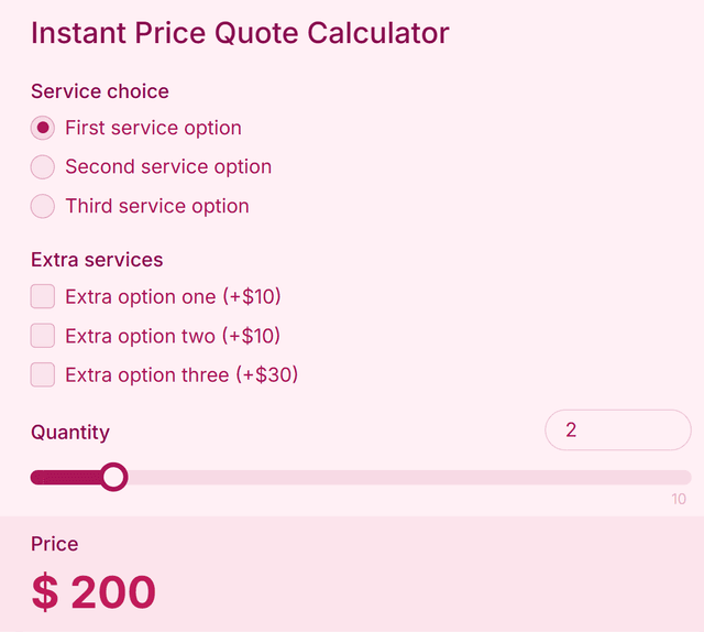Instant Price Quote Calculator template - Made by ActiveCalculator