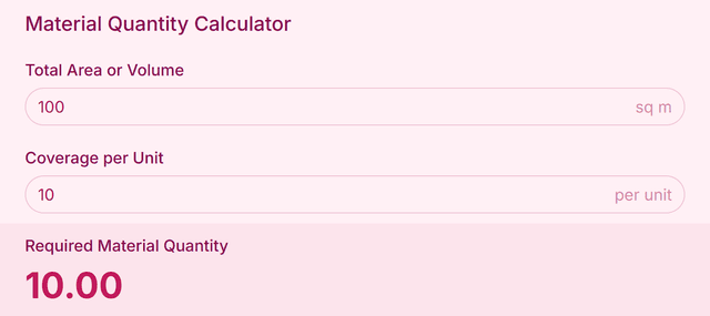 Material Quantity Calculator template - Made by ActiveCalculator