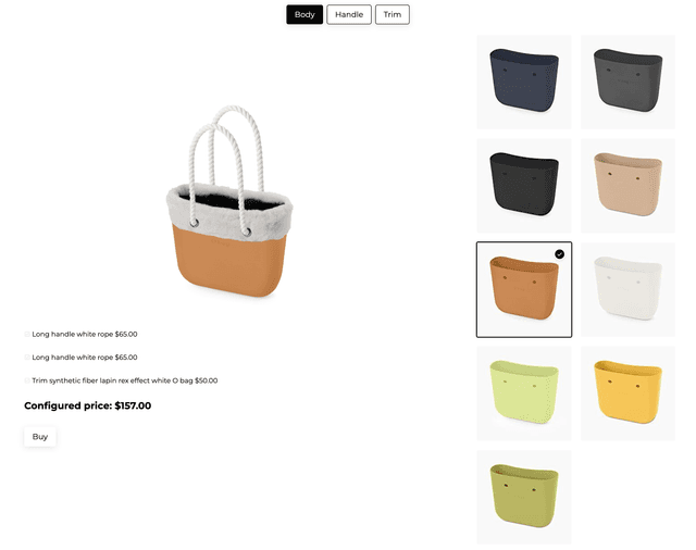 Visual Handbag Configurator template - Made by ActiveCalculator