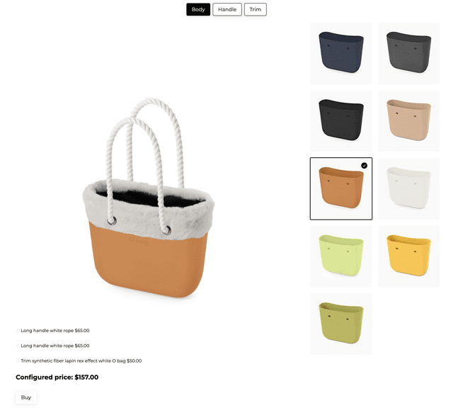 Visual Handbag Configurator template - Made by ActiveCalculator