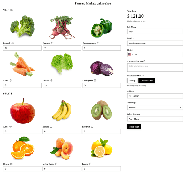 Farmers Markets online shop template - Made by ActiveCalculator