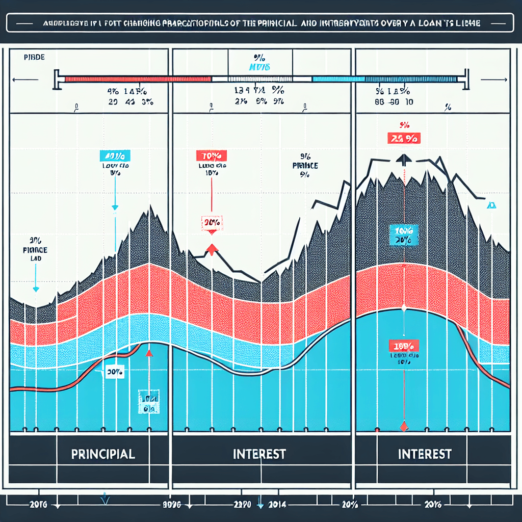 A graph showing how the proportion of principal and interest in each payment changes over the life of the loan, with principal increasing and interest decreasing over time.