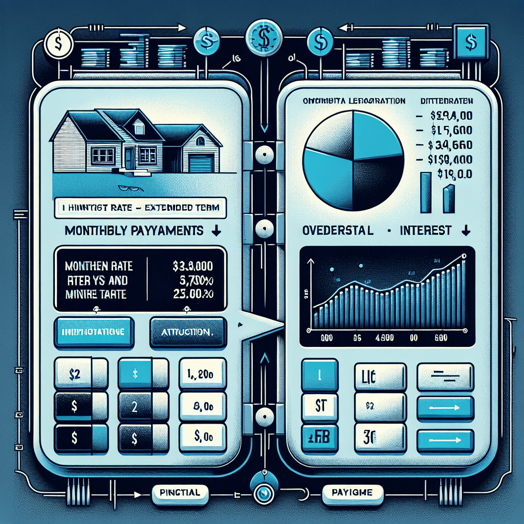 A side-by-side comparison of two loan scenarios generated by an amortization calculator, highlighting the differences in monthly payments and total interest paid.