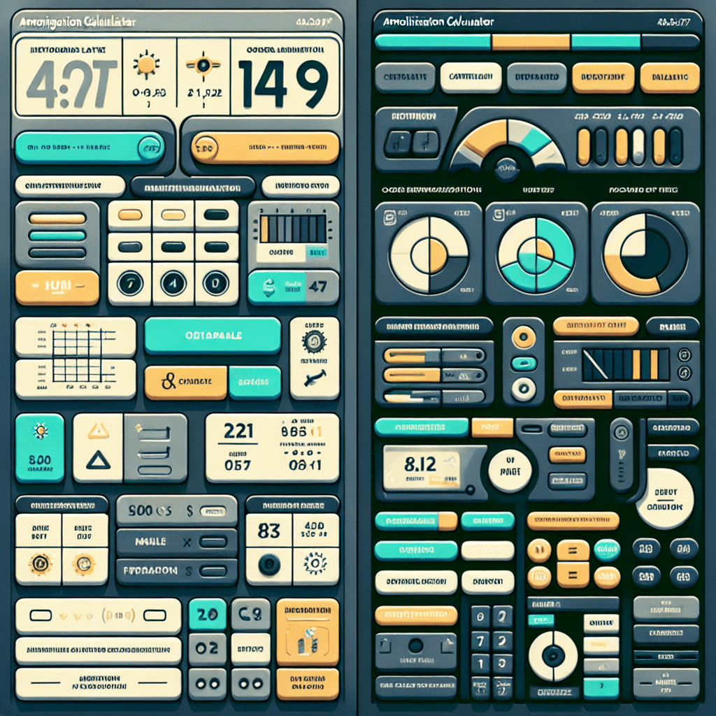 A side-by-side comparison of a well-designed, user-friendly amortization calculator interface and a poorly designed, cluttered interface.