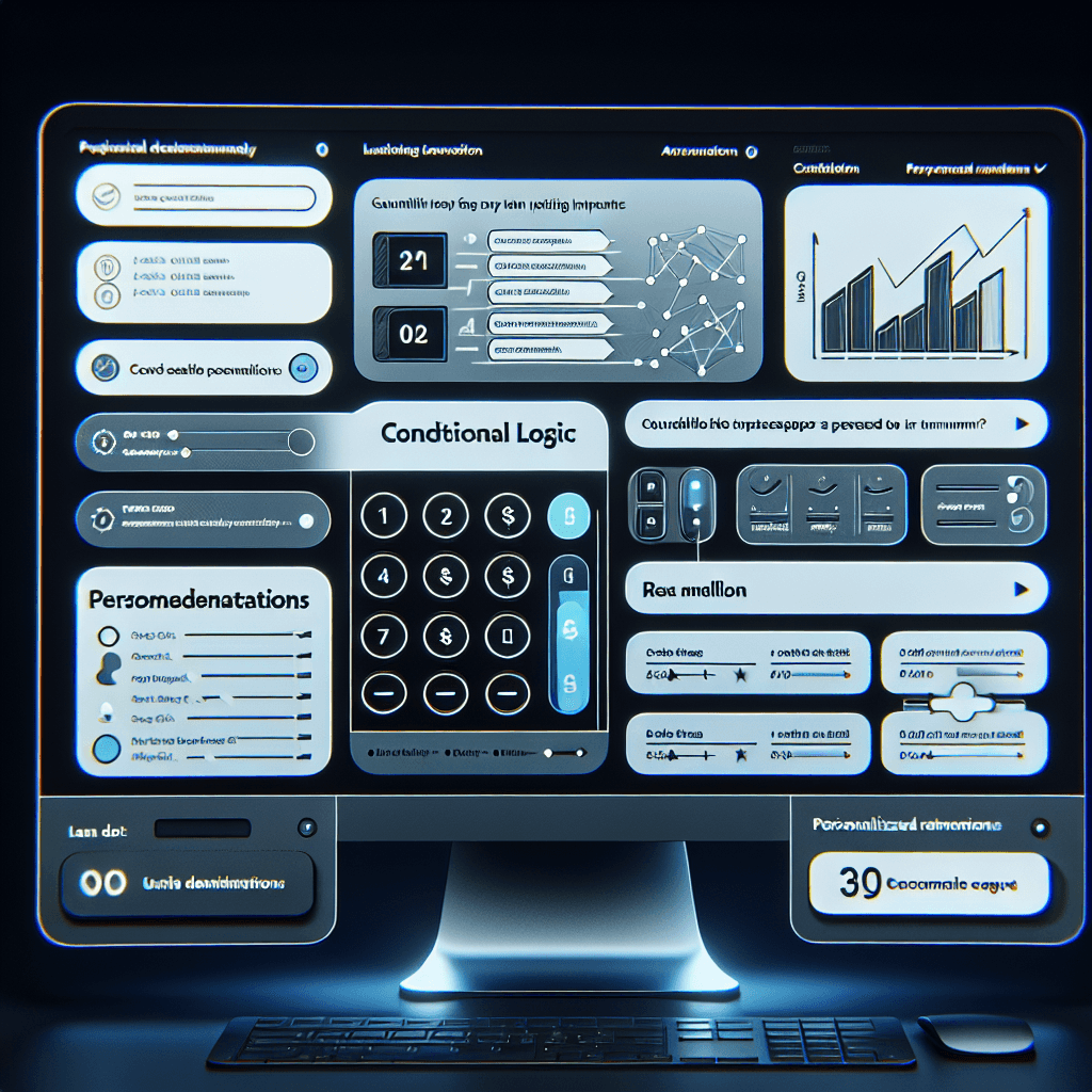 A multi-step calculator with conditional logic, real-time data visualizations, and personalized recommendations