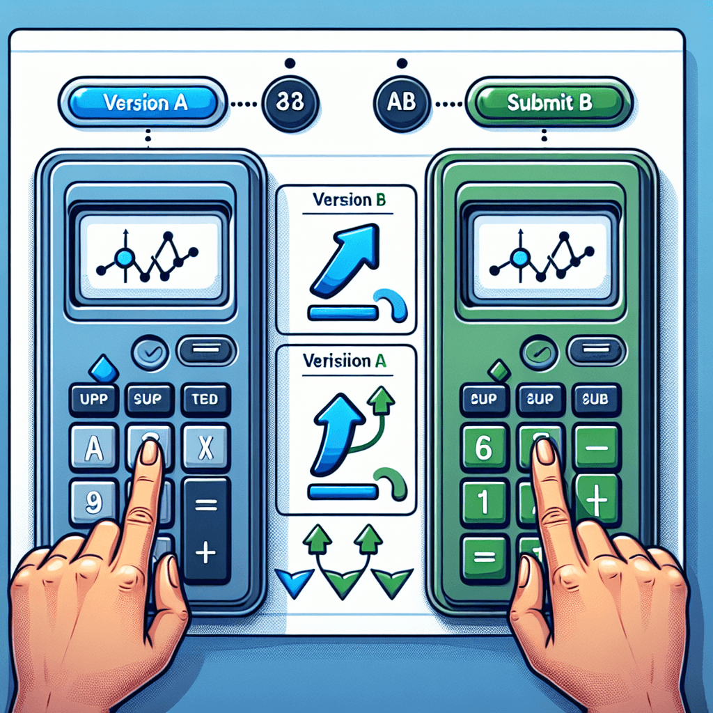 A visualization of an A/B test, showing two variations of a calculator and their respective conversion rates