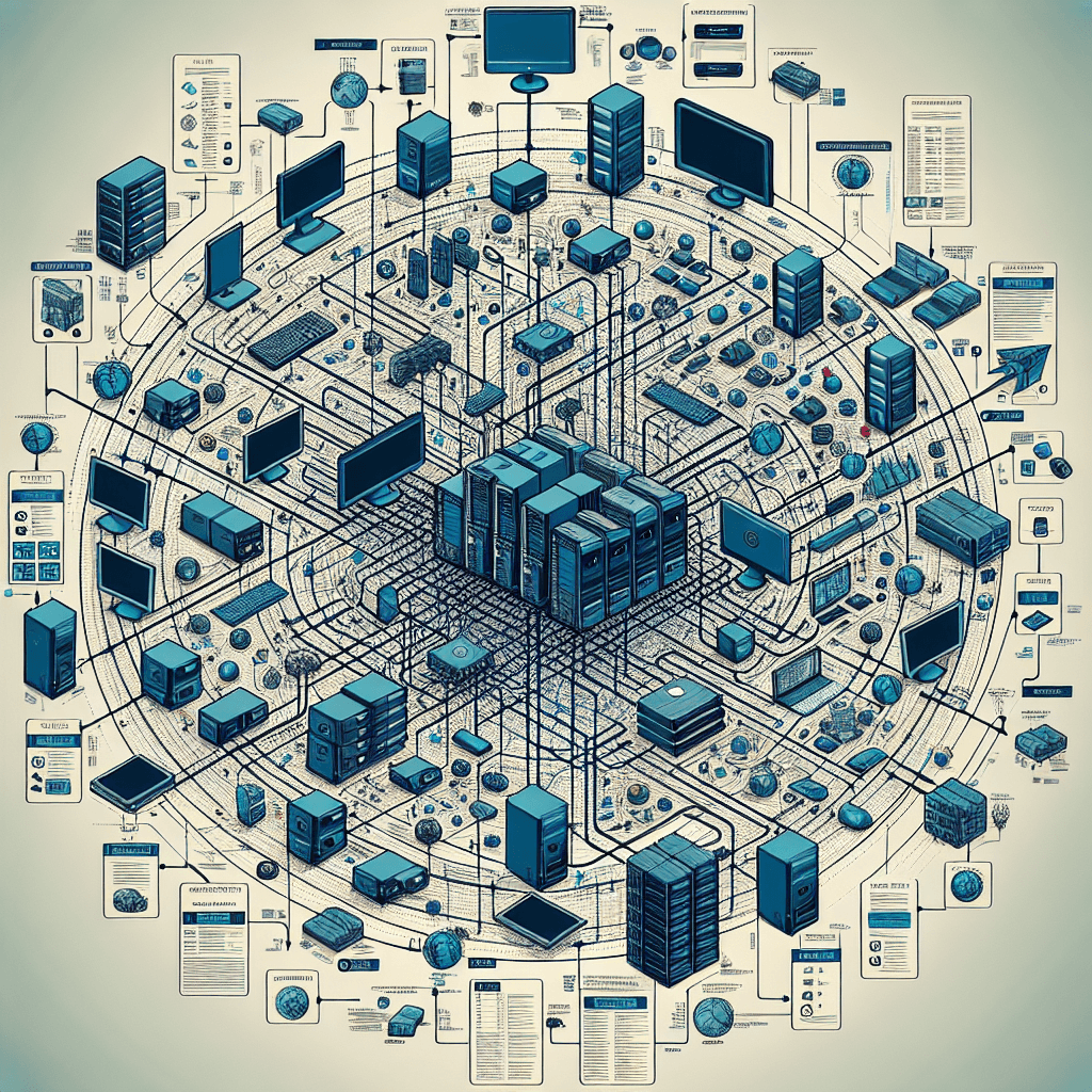 Complex network diagram showing various devices and interconnections