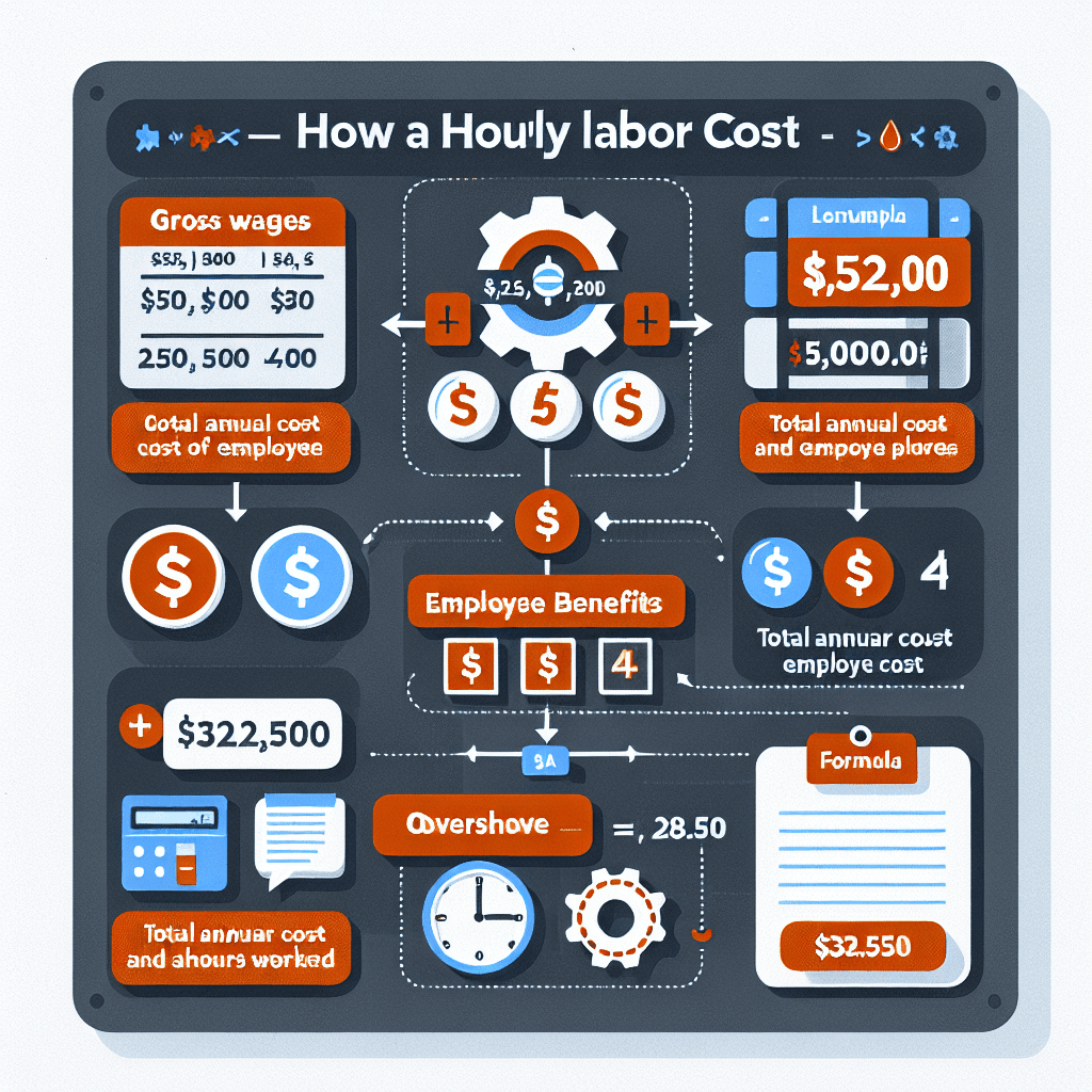 Infographic illustrating the steps to calculate hourly labor cost