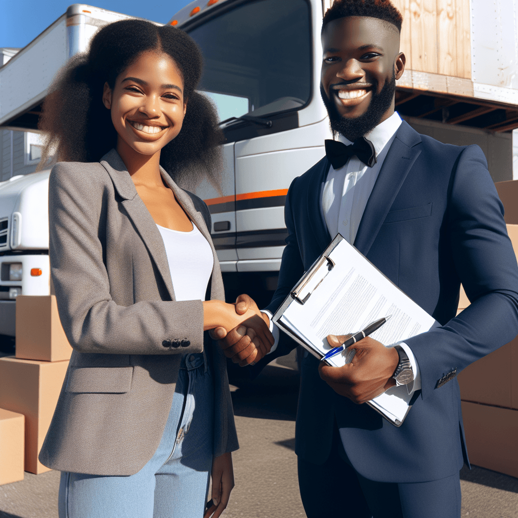 A handshake between a customer and a moving company representative, symbolizing trust and transparency