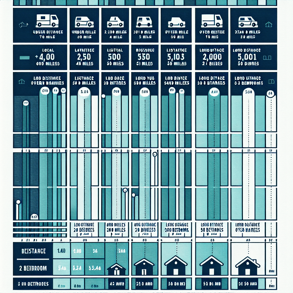 A table showing the average cost of a move based on distance and home size