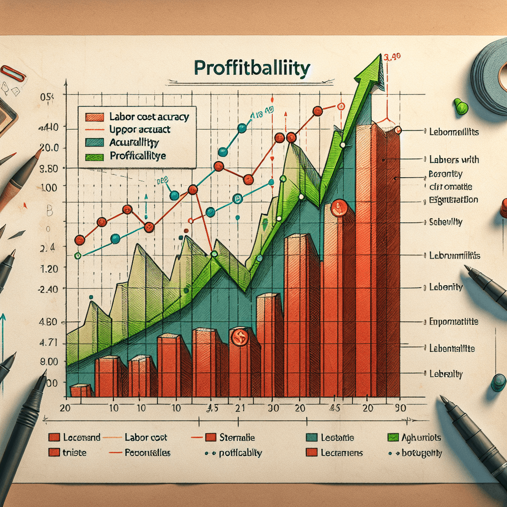 A graph showing the relationship between labor cost accuracy and profitability, with profitability increasing as labor cost accuracy improves