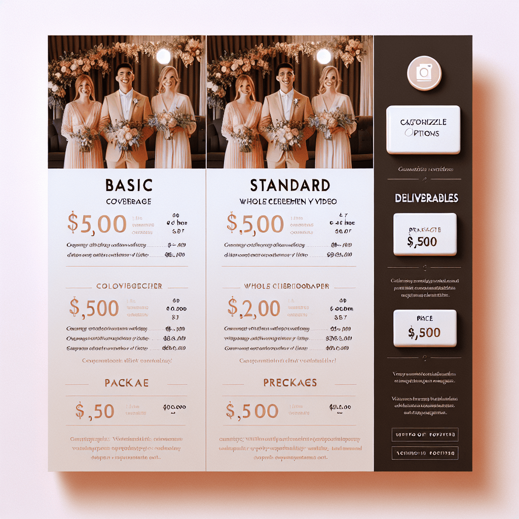 A pricing page on a wedding videographer's website showcasing transparent packages and options