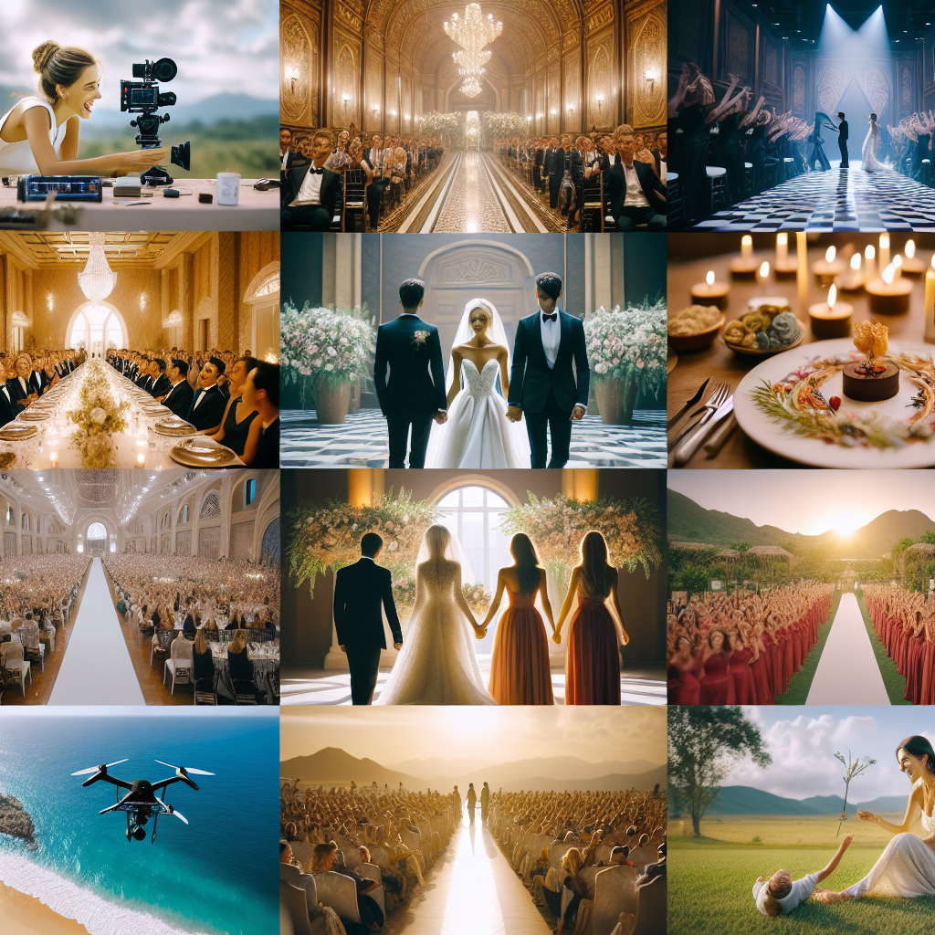 A collage of wedding video screenshots showcasing different styles and approaches