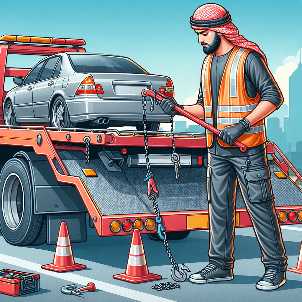 a tow truck operator securing a vehicle for towing