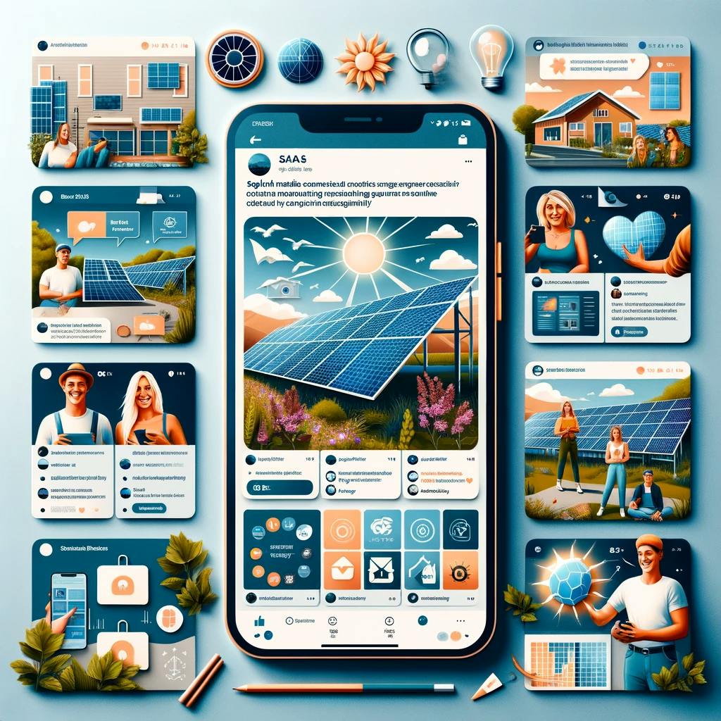 Collage of vibrant solar SaaS social media posts