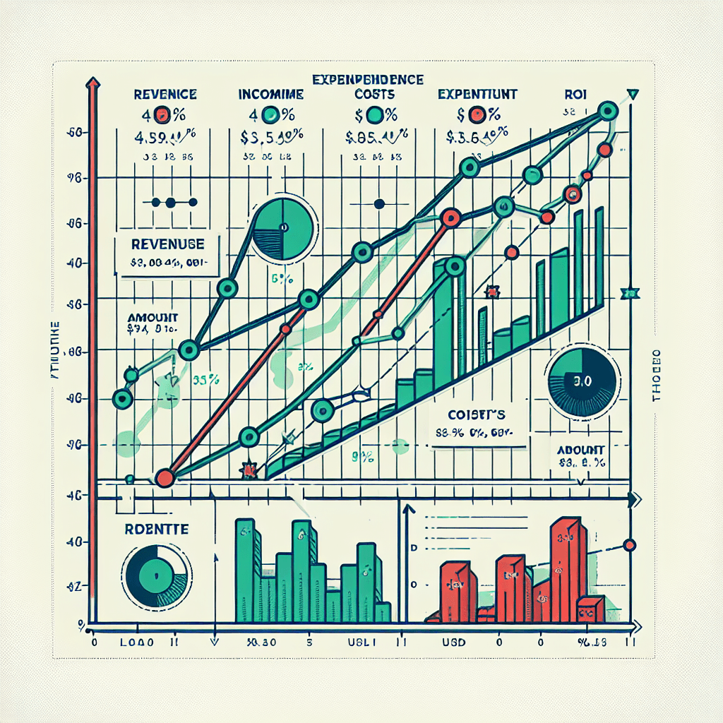 A graph showing the relationship between website revenue, costs, and ROI over time