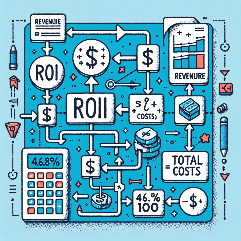Illustration of the website ROI calculation process, showing the flow from revenue and costs to the final ROI percentage