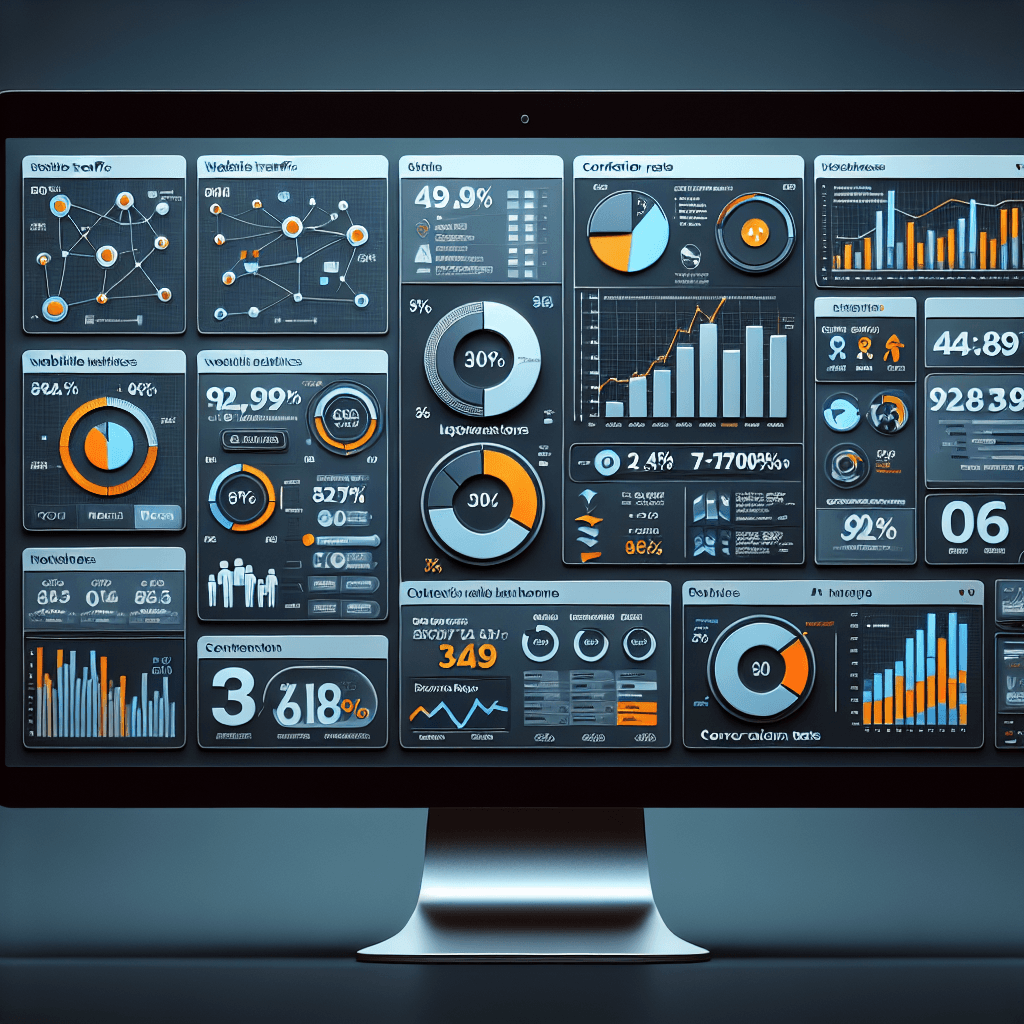 Website analytics dashboard showcasing key metrics such as traffic sources, conversion rates, bounce rate, and revenue