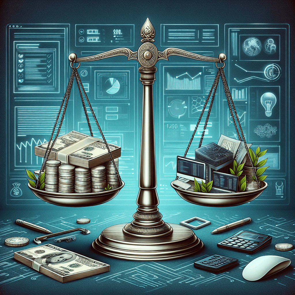 Website ROI concept illustration, showing a balance between investment and revenue