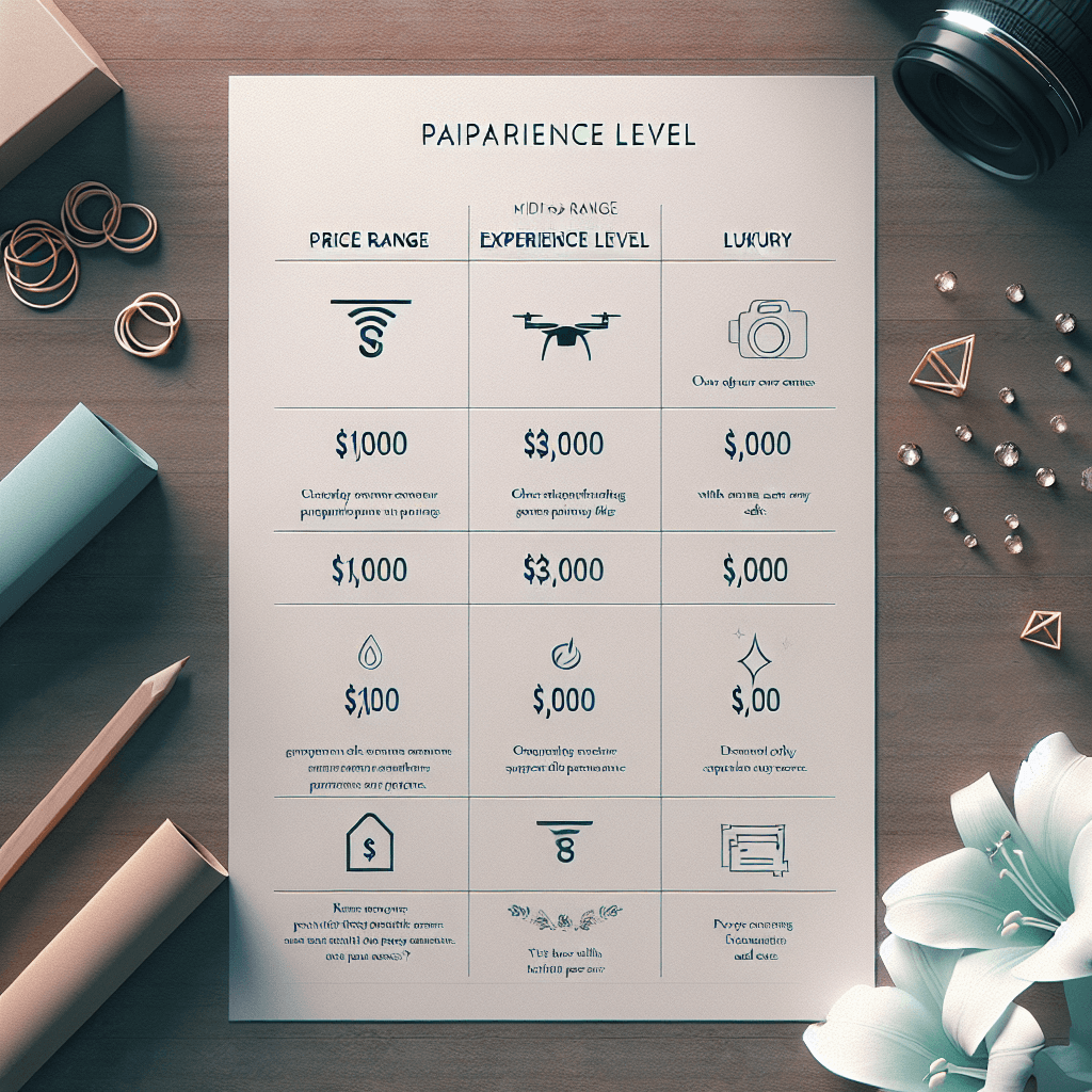 a comparison table of wedding videography price ranges and their typical inclusions