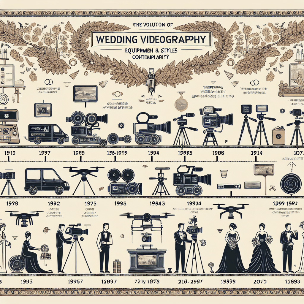 a timeline showing the evolution of wedding videography equipment and styles