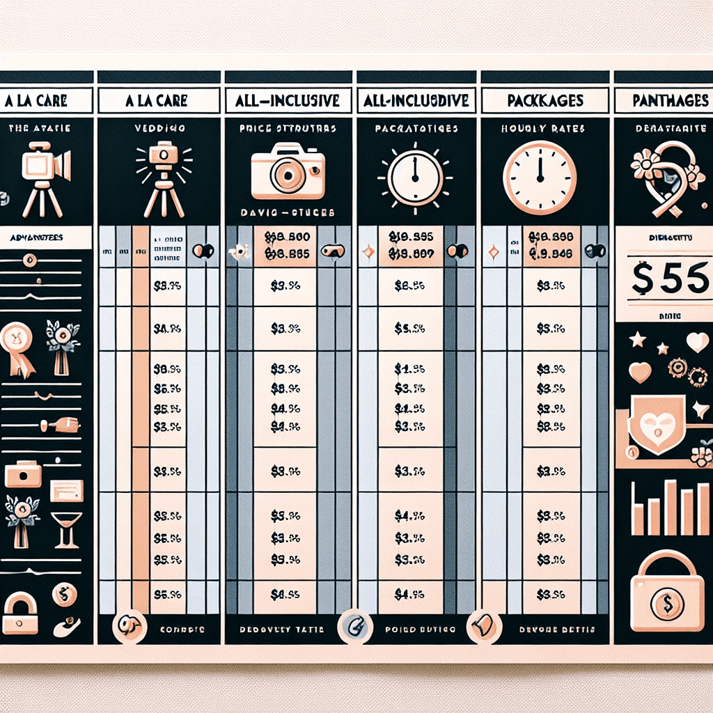 a table comparing the features and benefits of different videography pricing structures