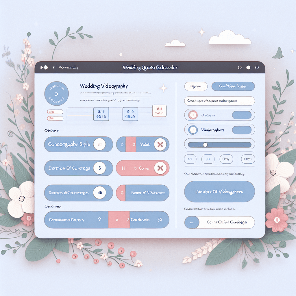 A visual representation of a wedding videography quote calculator with customizable options and conditional logic