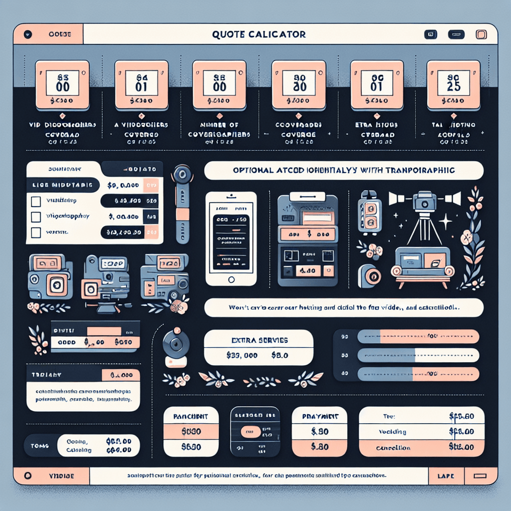 A wedding videography quote calculator with a clear breakdown of package inclusions and pricing