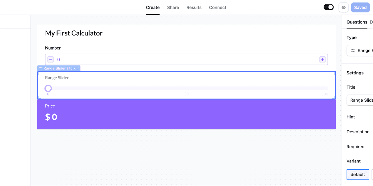 Calculator with Number Input Field and Range Slider