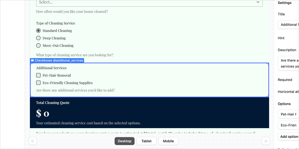 Opening Checkbox Input Settings in ActiveCalculator