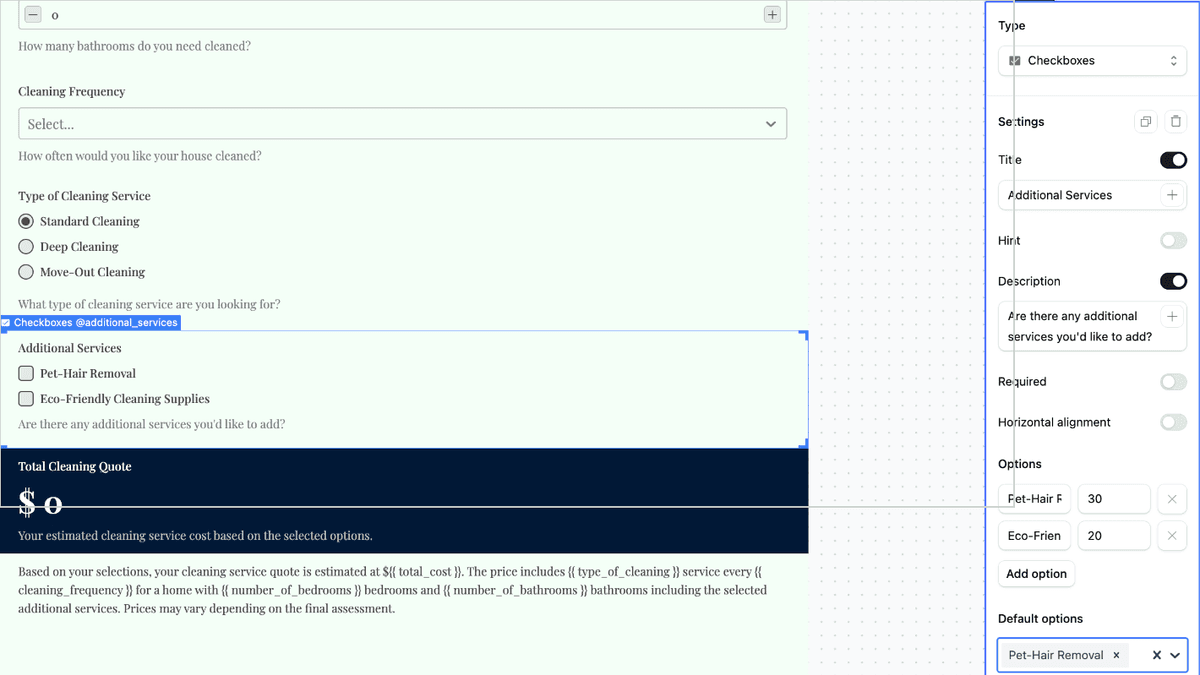 Customizing Checkbox Input Settings in ActiveCalculator