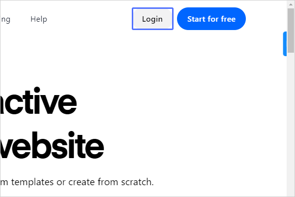 ActiveCalculator homepage with the login button highlighted in the top right corner