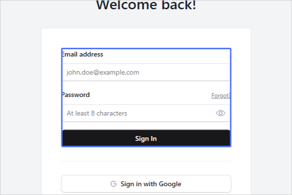 Login fields with labels indicating where to enter ID and password