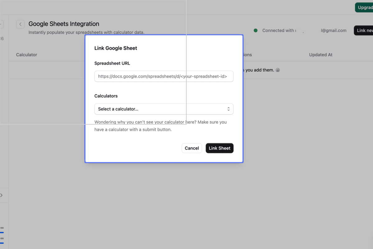 Enter Spreadsheet URL and select calculator