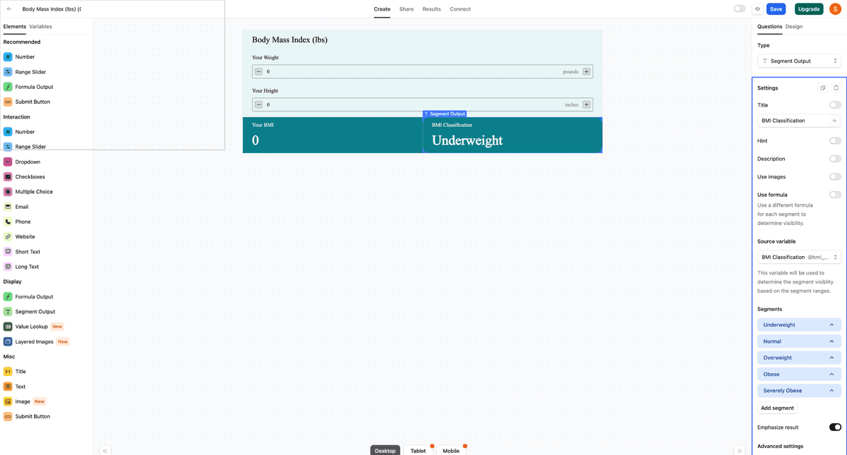 Segment Output Settings Options