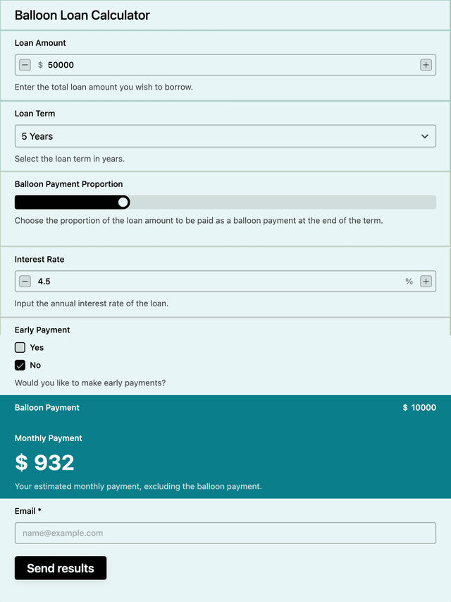 Balloon Loan Calculator Lead Gen template - Made by ActiveCalculator