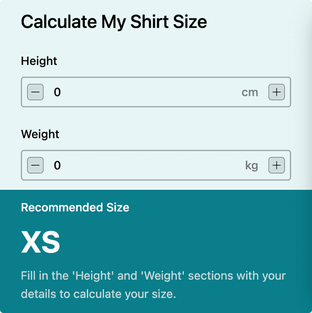 Shirt Size Calculator template - Made by ActiveCalculator