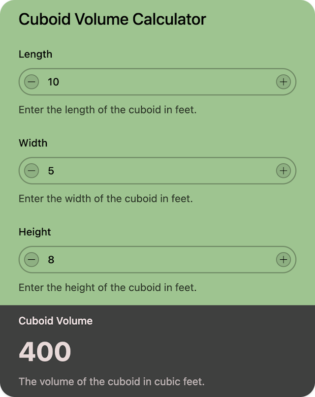 Cuboid Volume Calculator template - Made by ActiveCalculator
