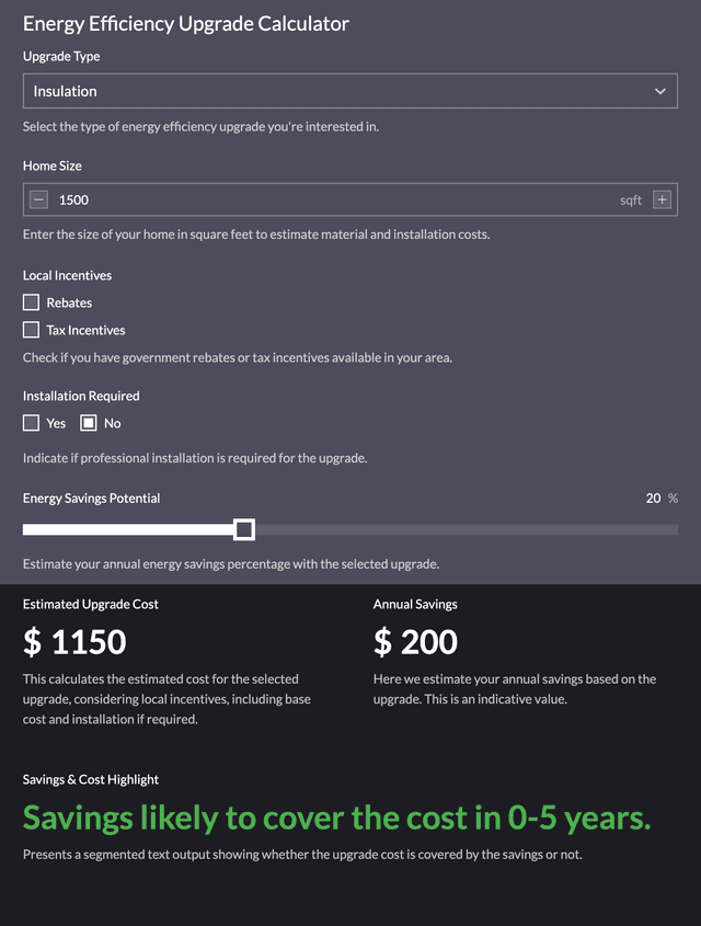 Energy Efficiency Upgrade Calculator template - Made by ActiveCalculator