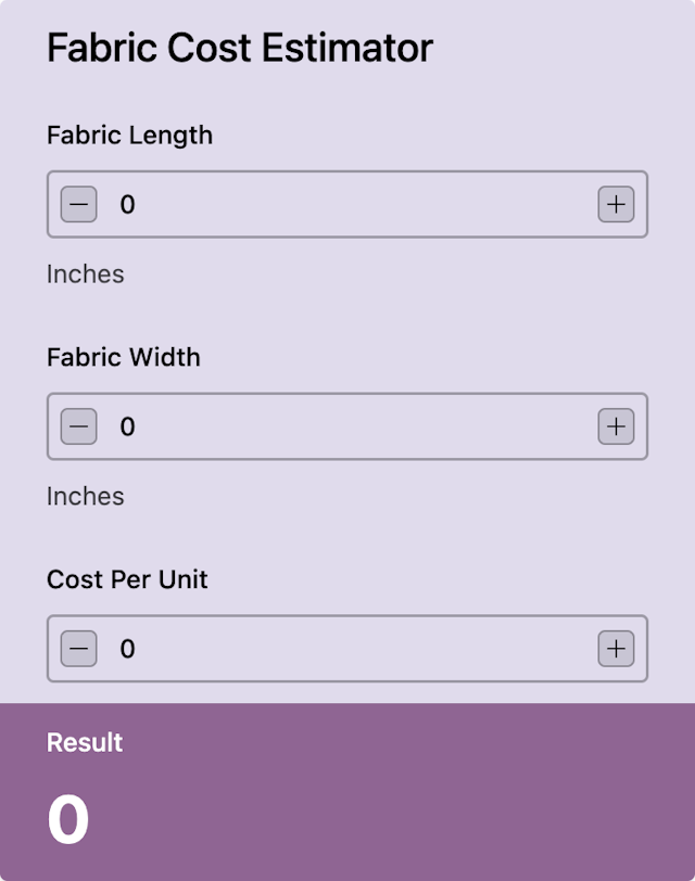 Fabric Cost Estimator template - Made by ActiveCalculator