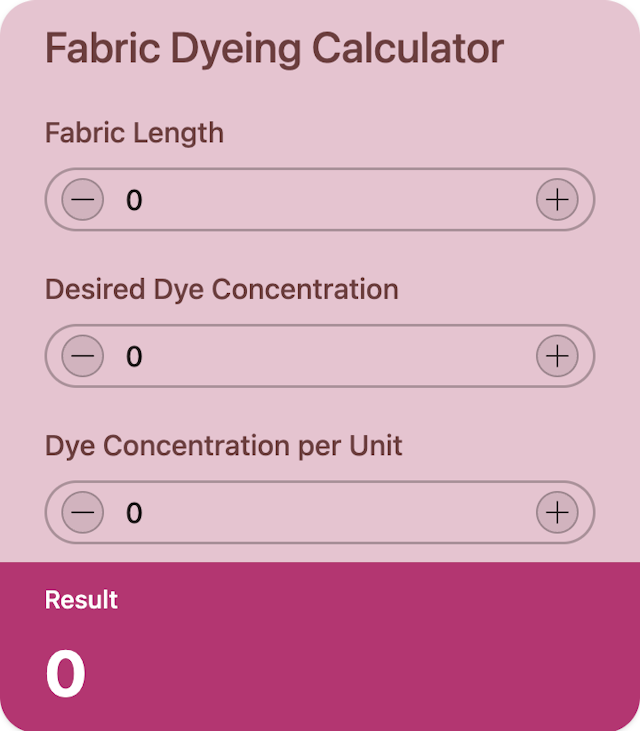 Fabric Dyeing Calculator template - Made by ActiveCalculator