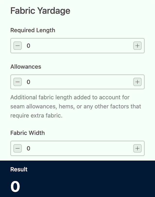 Fabric Yardage Calculator template - Made by ActiveCalculator