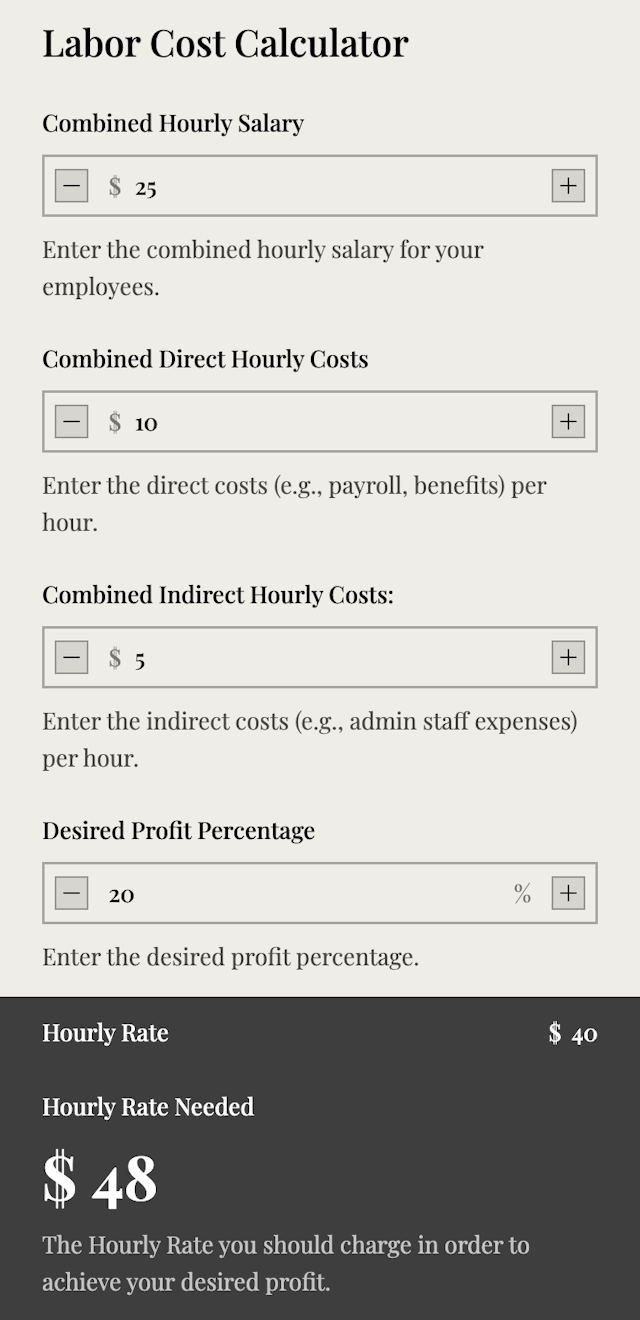 Labor Cost Calculator template - Made by ActiveCalculator