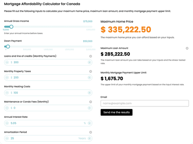 Mortgage Affordability Calculator for Canada template - Made by ActiveCalculator