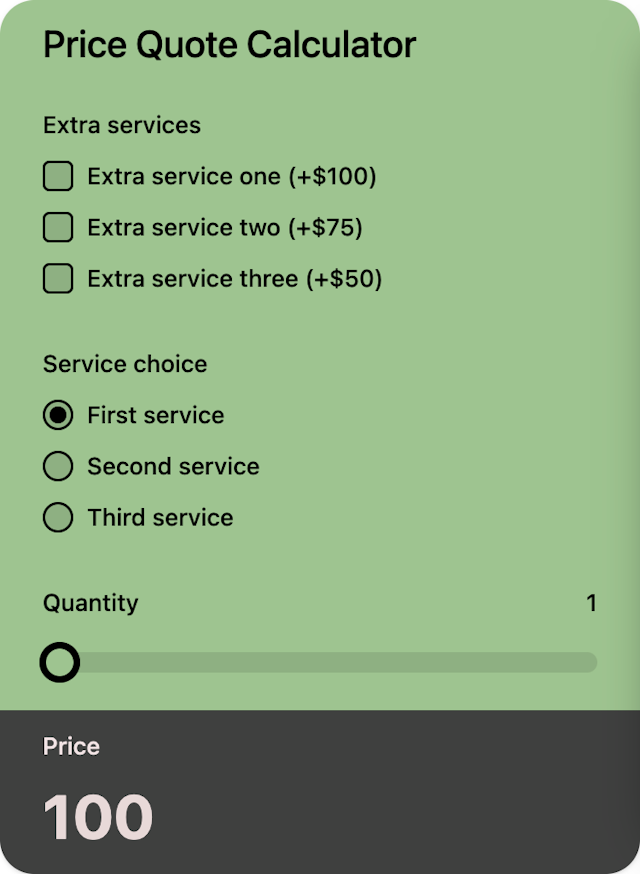 Instant Pricing Quote Calculator template - Made by ActiveCalculator