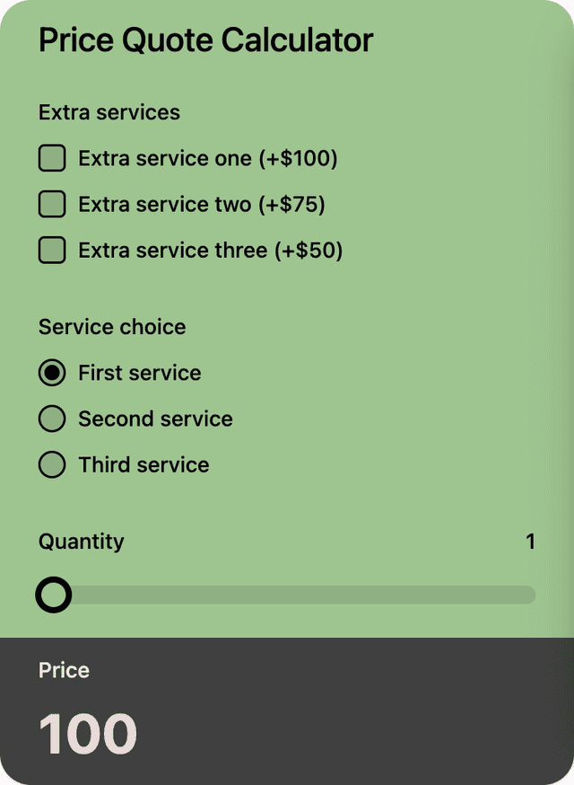 Instant Pricing Quote Calculator template - Made by ActiveCalculator